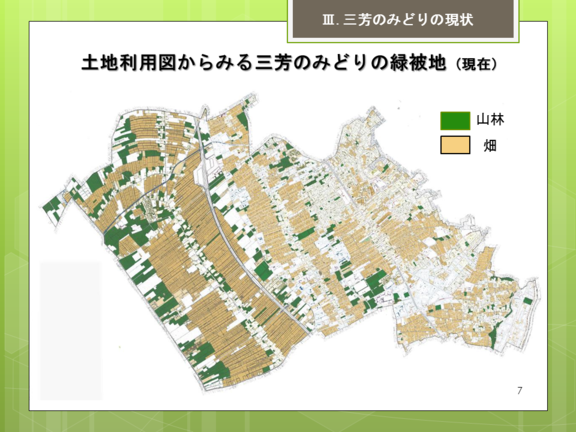 土地利用図から見る三芳のみどりの緑被地（現在）