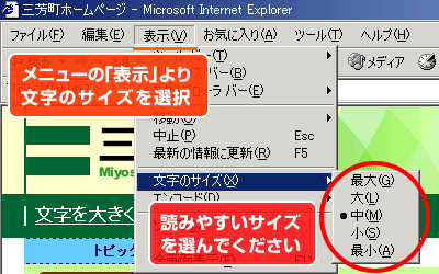 文字サイズの変更（Windowsの場合）