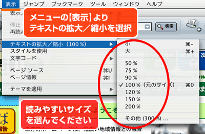 文字サイズの変更（Netscapeの場合）