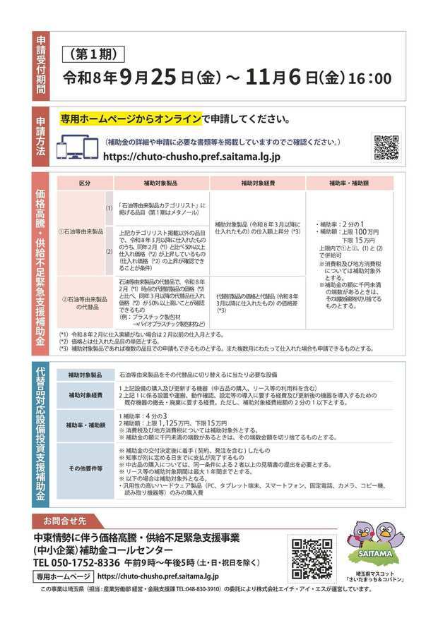 中東情勢に伴う価格高騰・供給不足緊急支援事業補助金パンフレット裏面